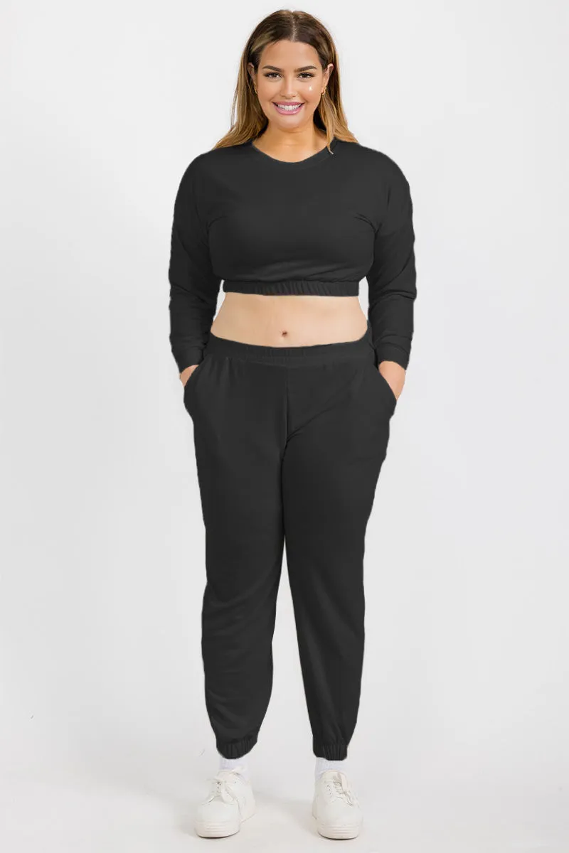 Plus Size French Terry Pullover & Joggers Set
