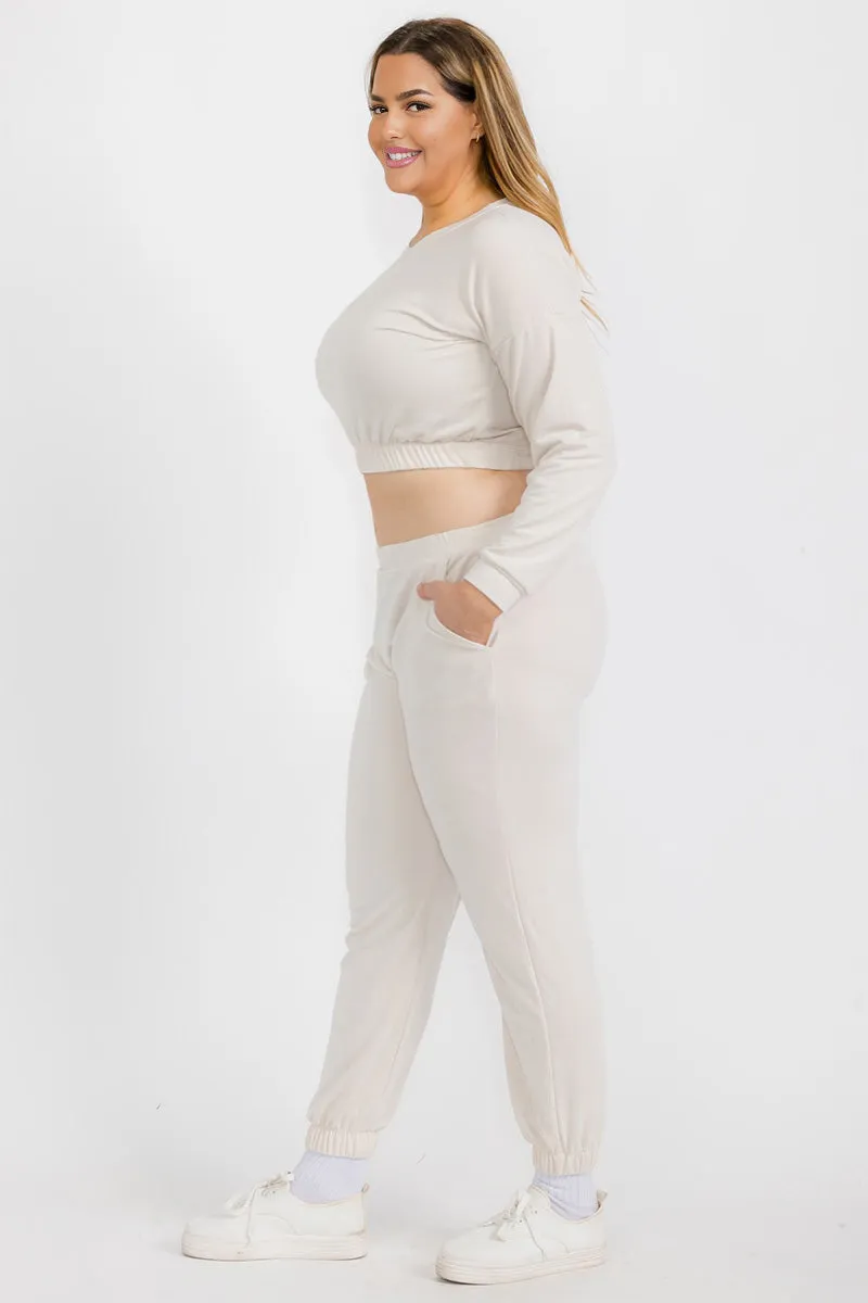 Plus Size French Terry Pullover & Joggers Set