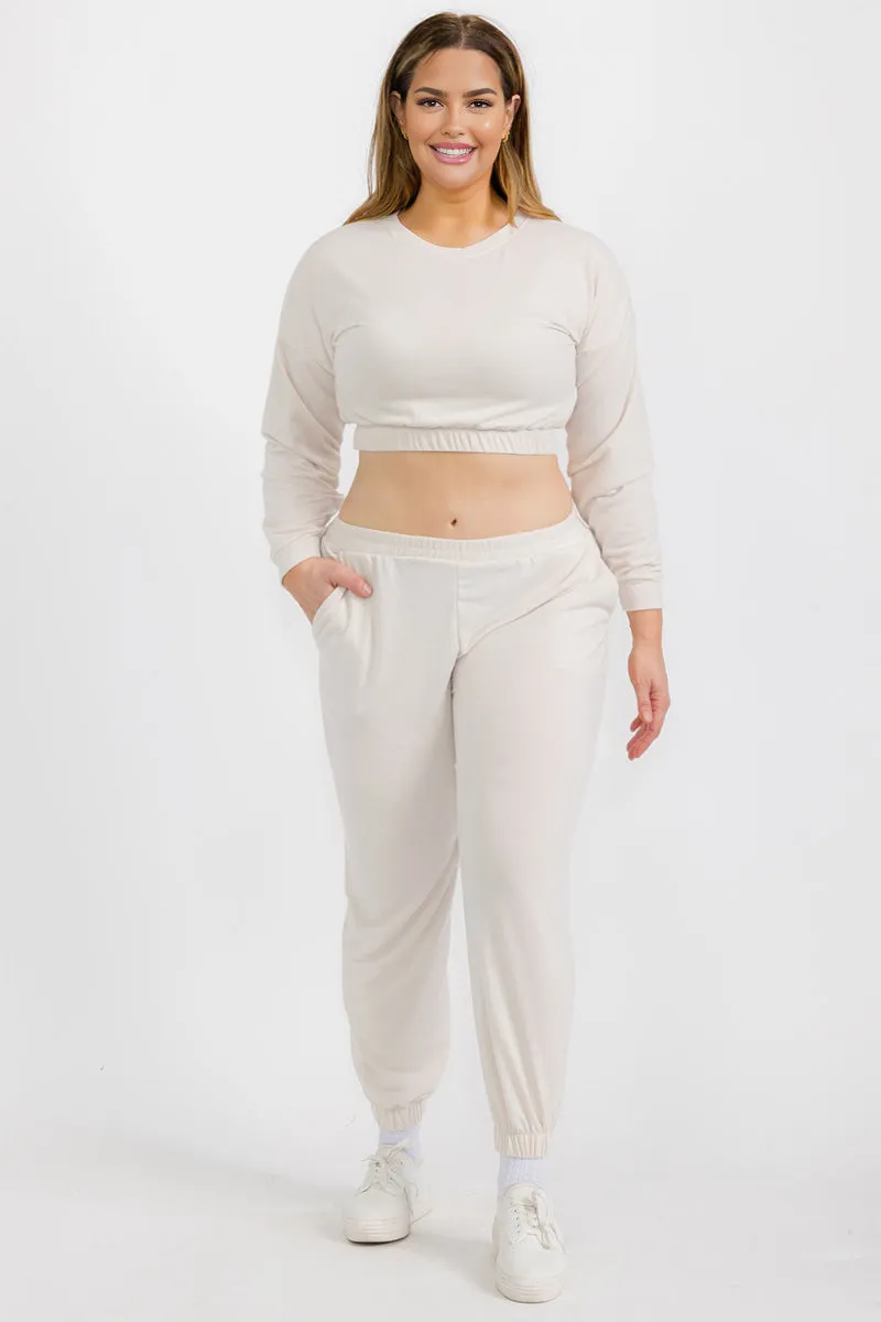 Plus Size French Terry Pullover & Joggers Set