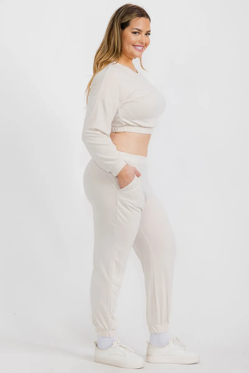 Plus Size French Terry Pullover & Joggers Set