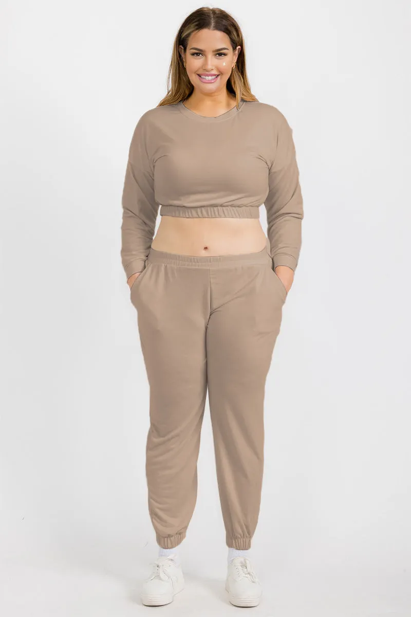 Plus Size French Terry Pullover & Joggers Set