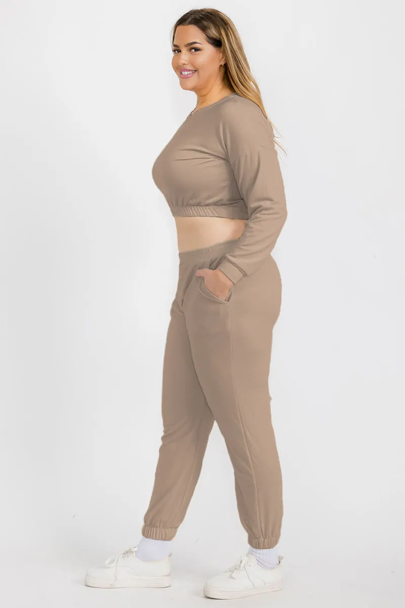 Plus Size French Terry Pullover & Joggers Set