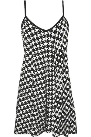 Plus Size Hounds Tooth Print Strappy Dress Vest Top