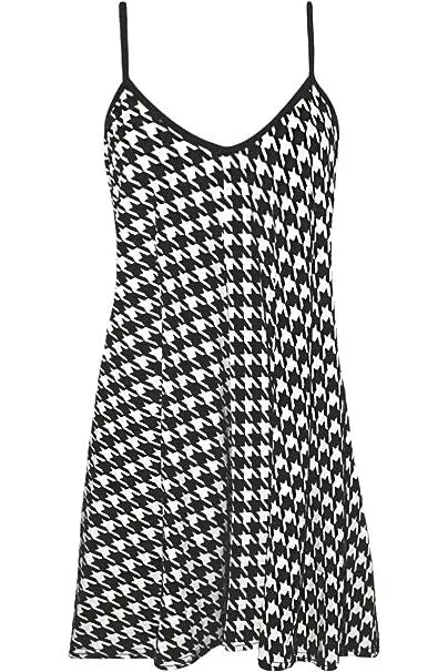 Plus Size Hounds Tooth Print Strappy Dress Vest Top
