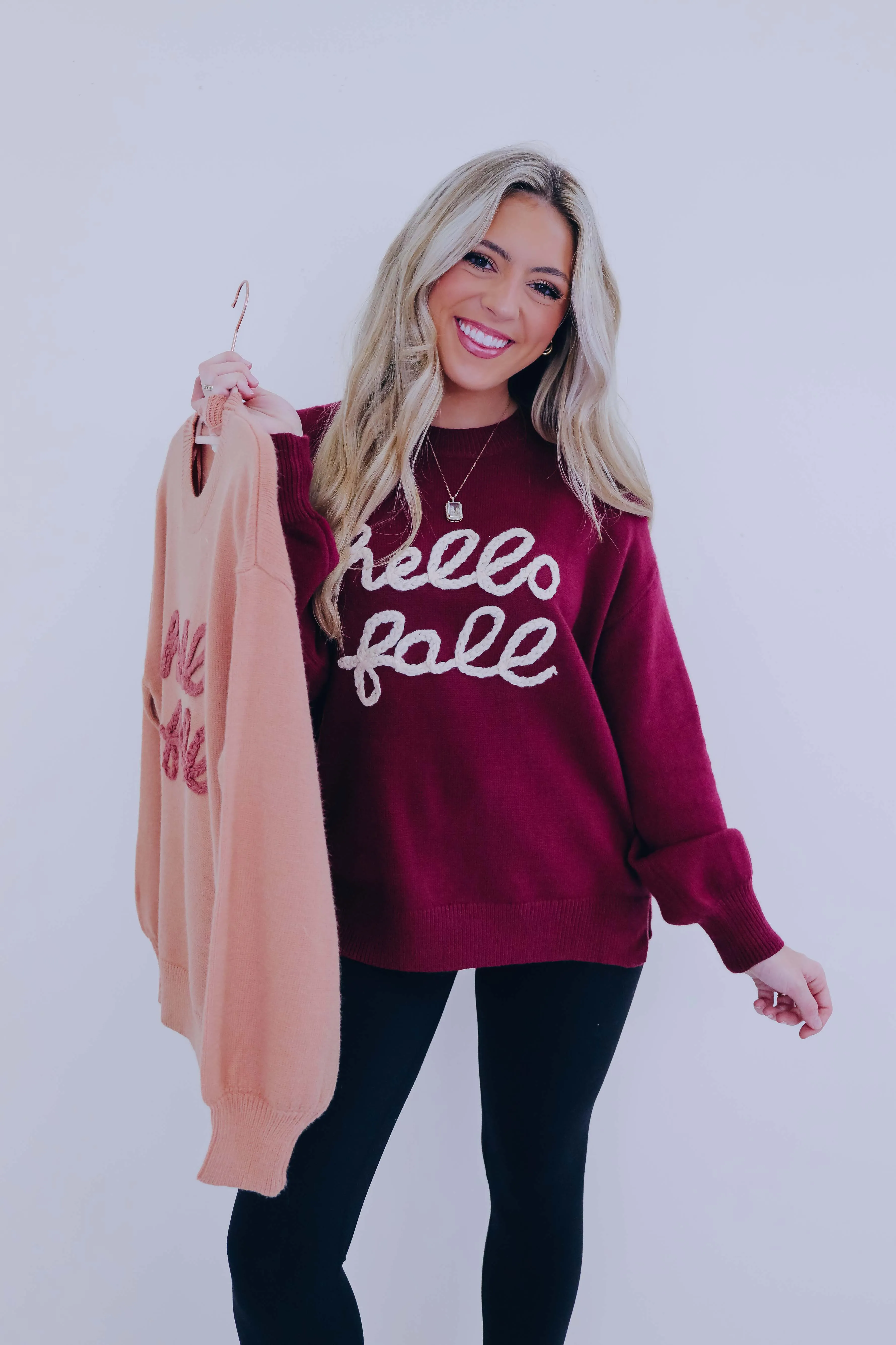 ***"Hello Fall" Embroidered Sweater- 2 Colors SAMPLE