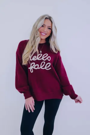 ***"Hello Fall" Embroidered Sweater- 2 Colors SAMPLE