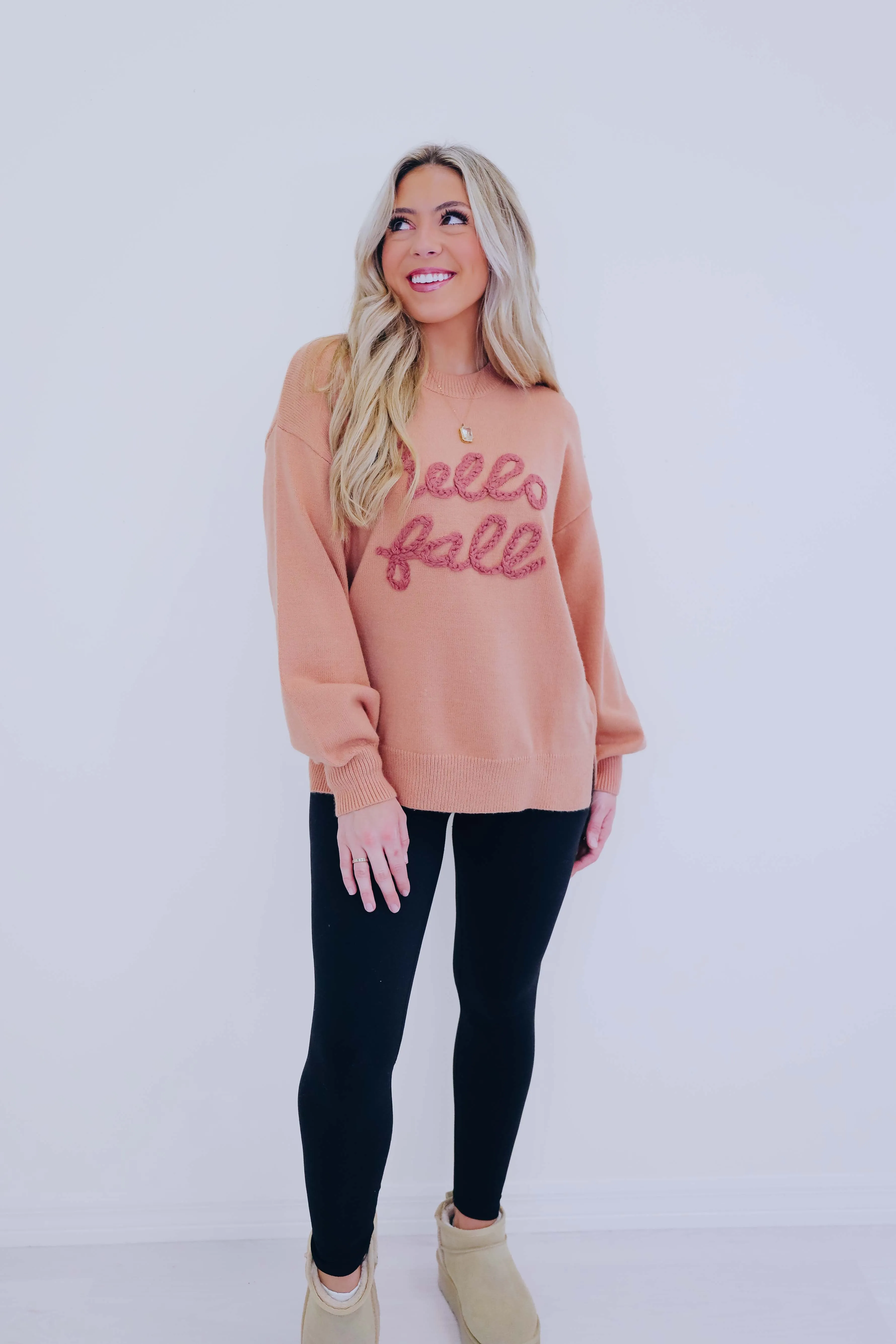 ***"Hello Fall" Embroidered Sweater- 2 Colors SAMPLE