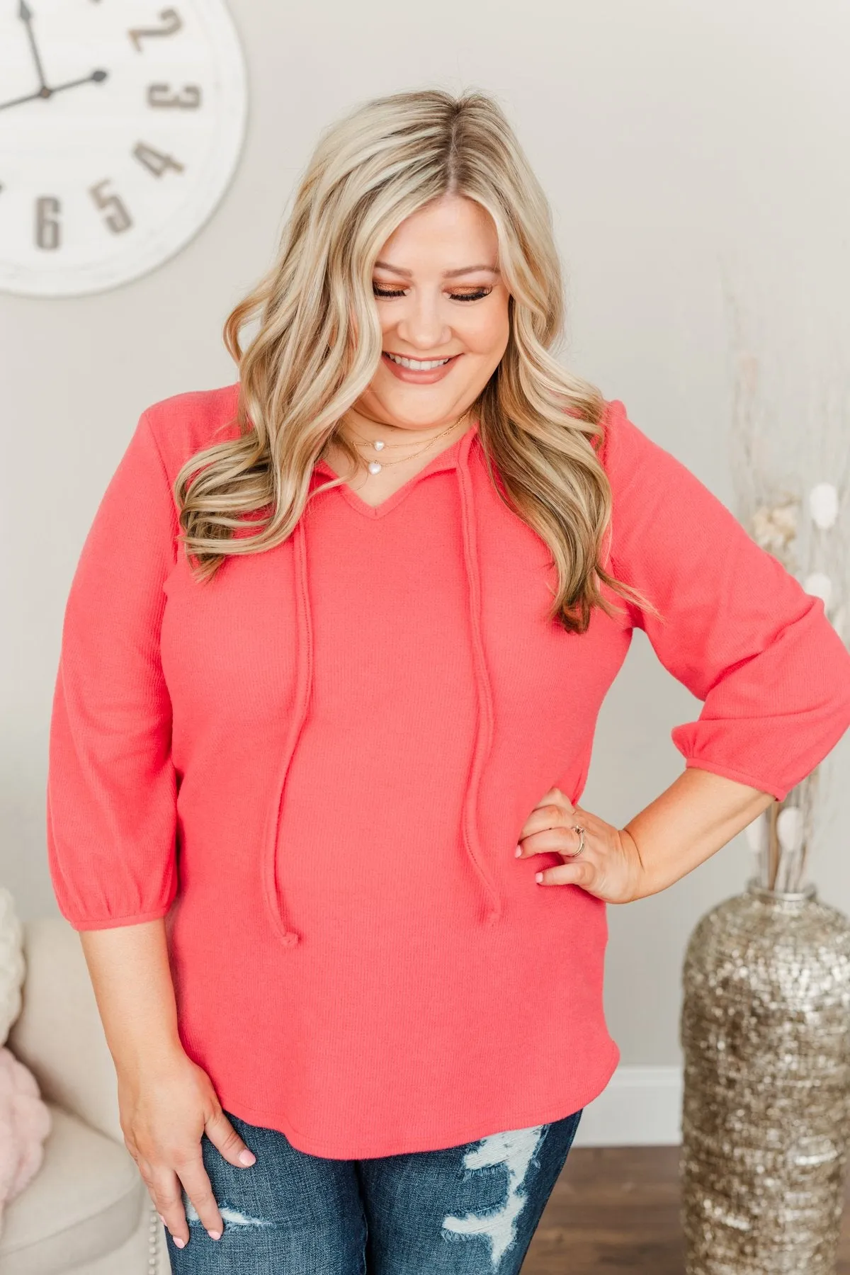 Reaching For Love Thermal Knit Top- Lipstick Pink