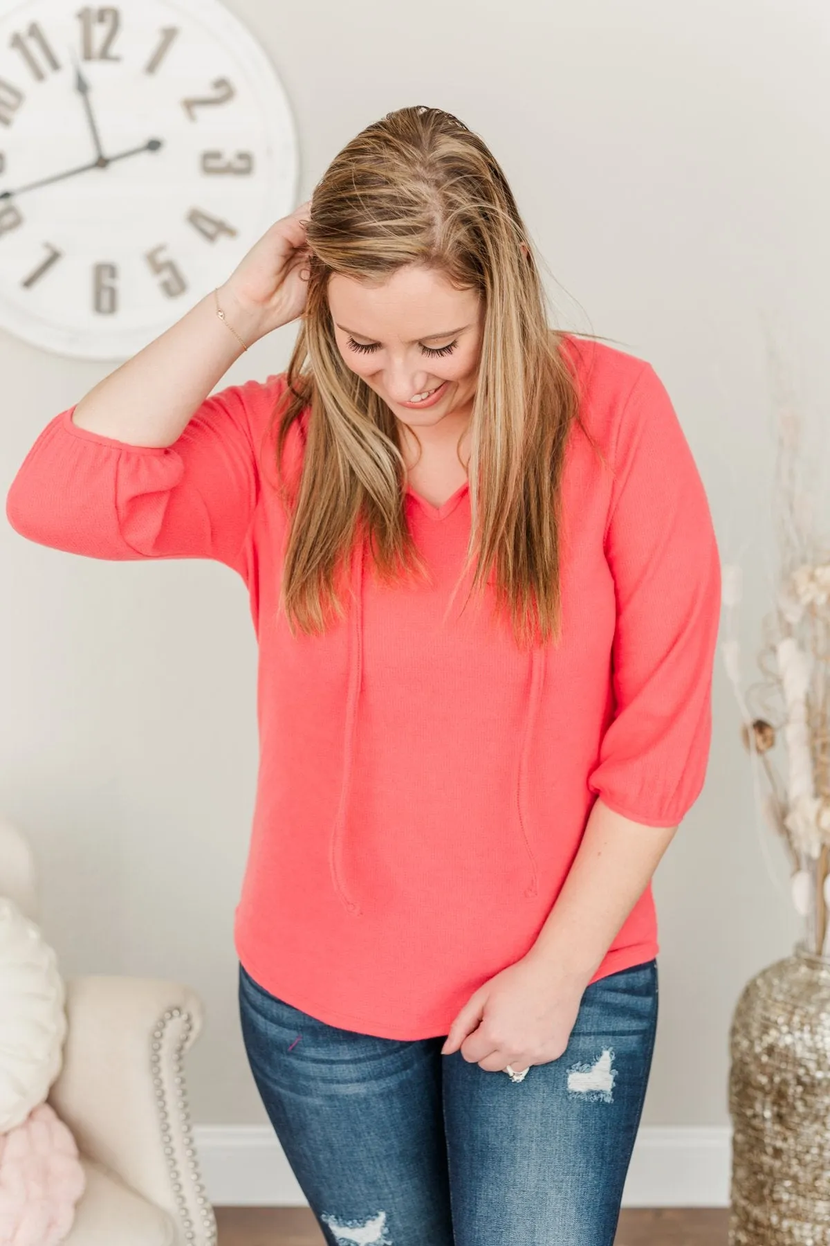 Reaching For Love Thermal Knit Top- Lipstick Pink