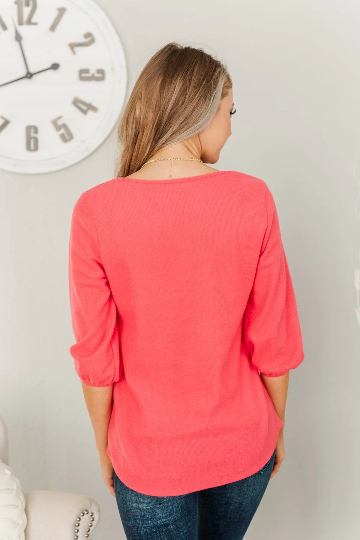 Reaching For Love Thermal Knit Top- Lipstick Pink