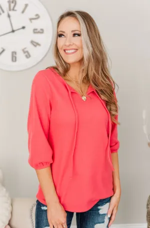 Reaching For Love Thermal Knit Top- Lipstick Pink
