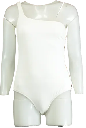 Reiss White One-Shoulder Swimsuit with gold button detail UK 10