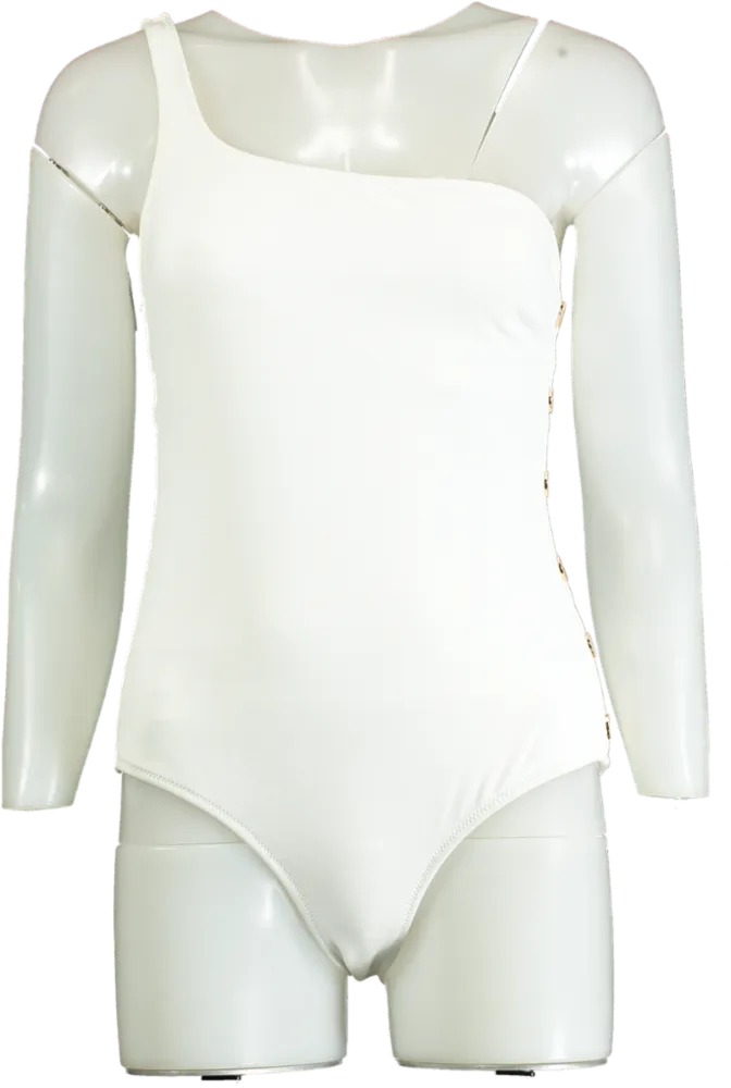 Reiss White One-Shoulder Swimsuit with gold button detail UK 10