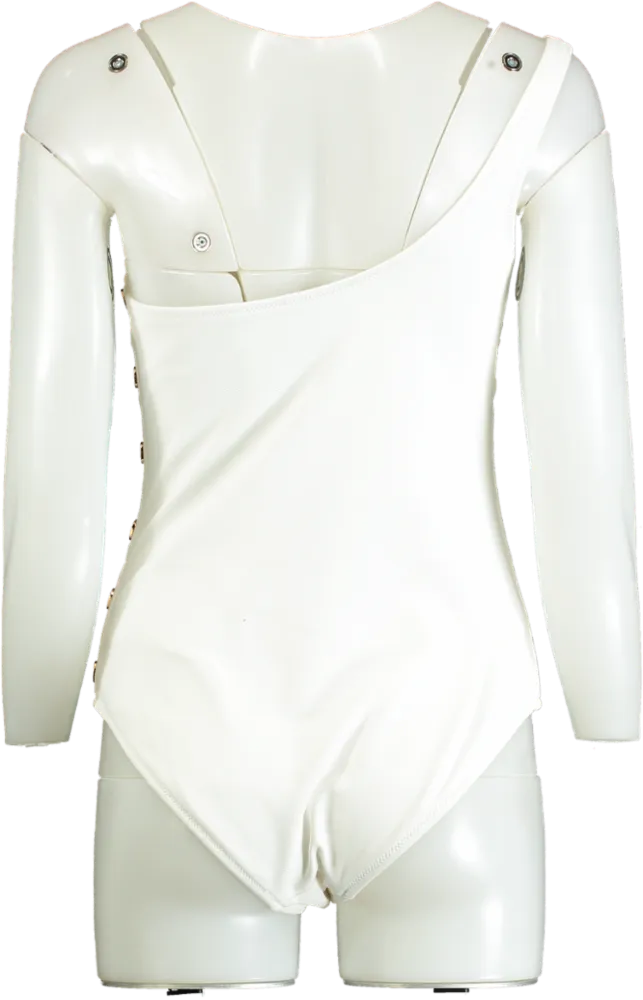 Reiss White One-Shoulder Swimsuit with gold button detail UK 10