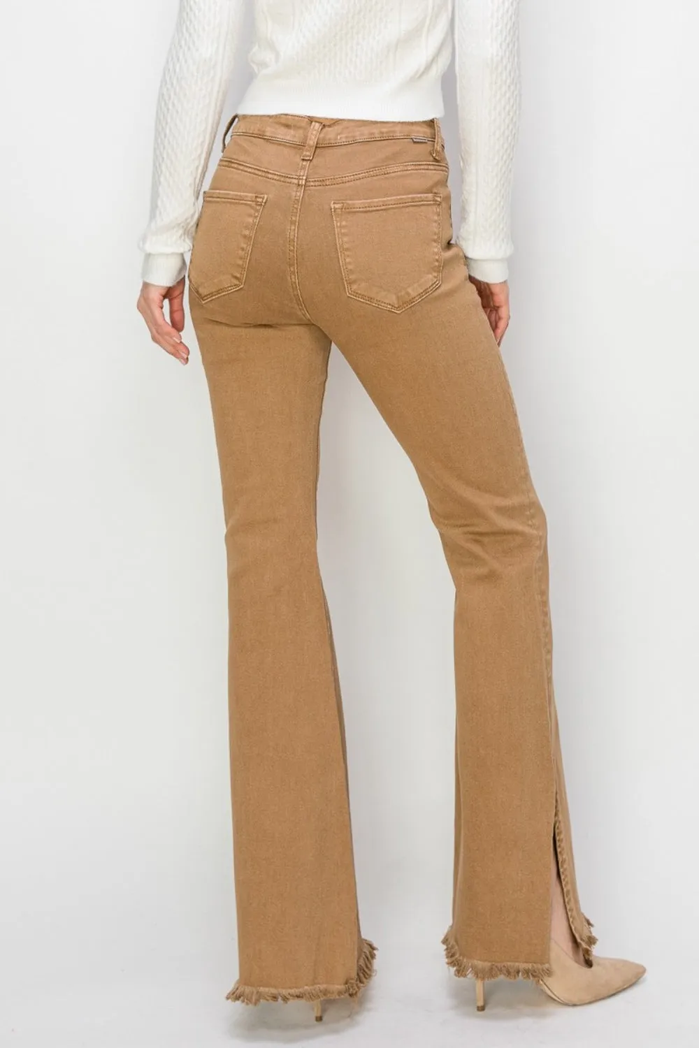 RISEN Camel Side Slit Flare Jeans