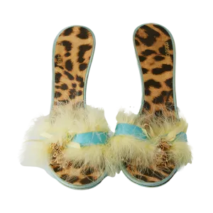 Roberto Cavalli Satin Feather Goodluck Charm Heels