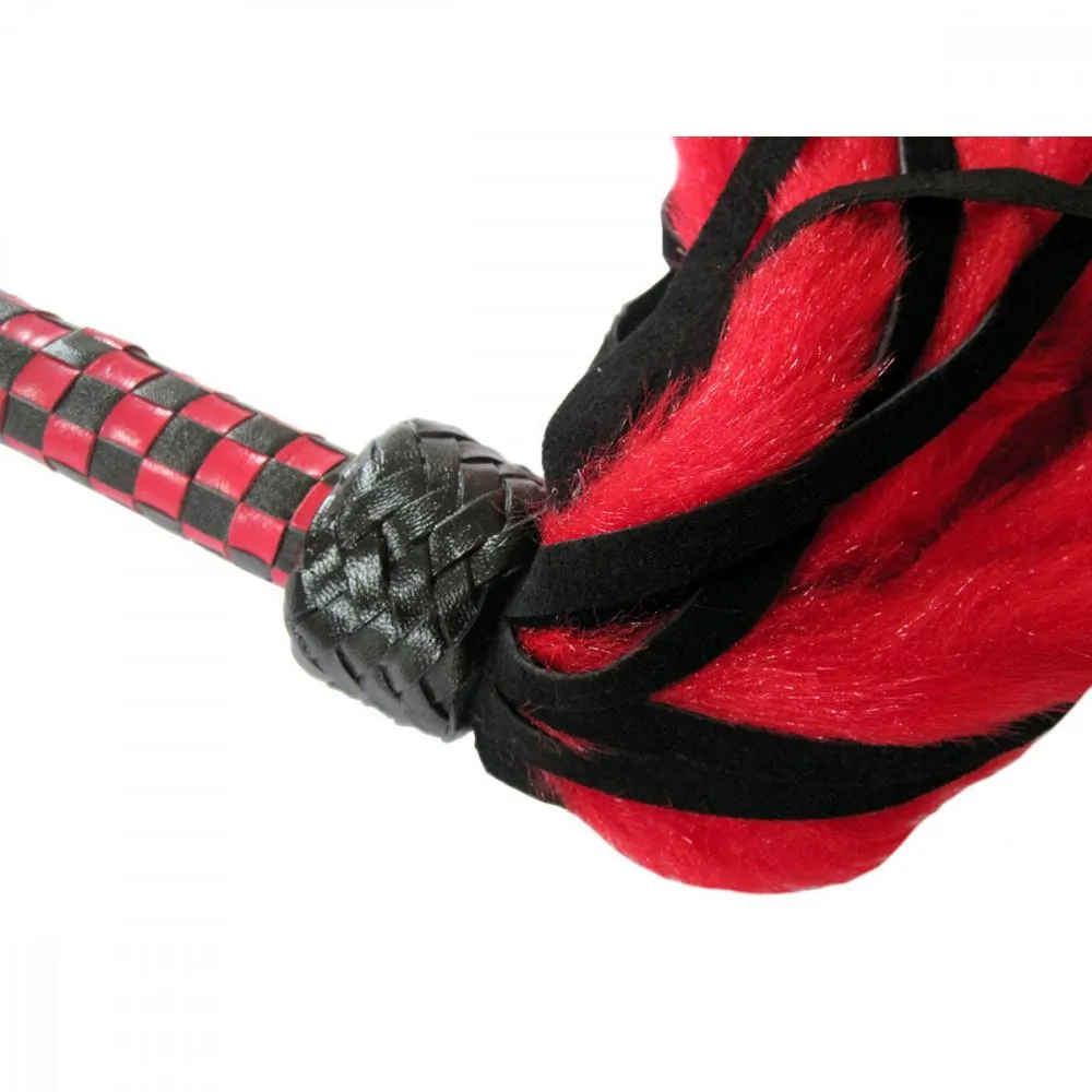Ruff-Lust In Leather Suede and Fluff MINI Flogger - 18" - Red/Black