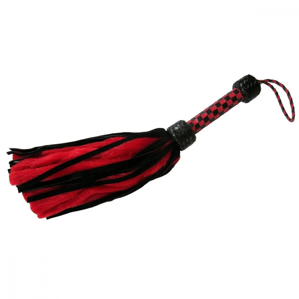 Ruff-Lust In Leather Suede and Fluff MINI Flogger - 18" - Red/Black