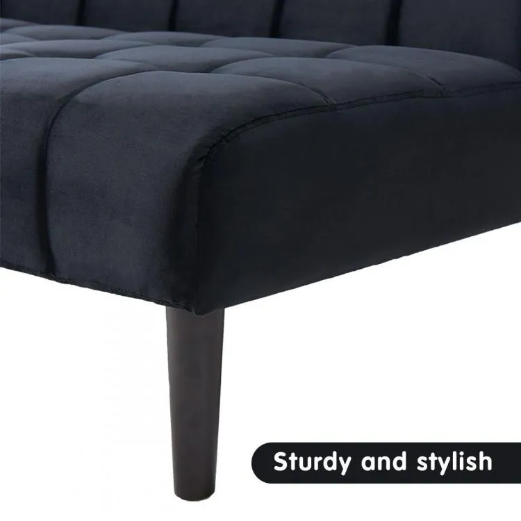 SARANTINO FAUX SUEDE FABRIC SOFA BED FURNITURE LOUNGE SEAT BLACK