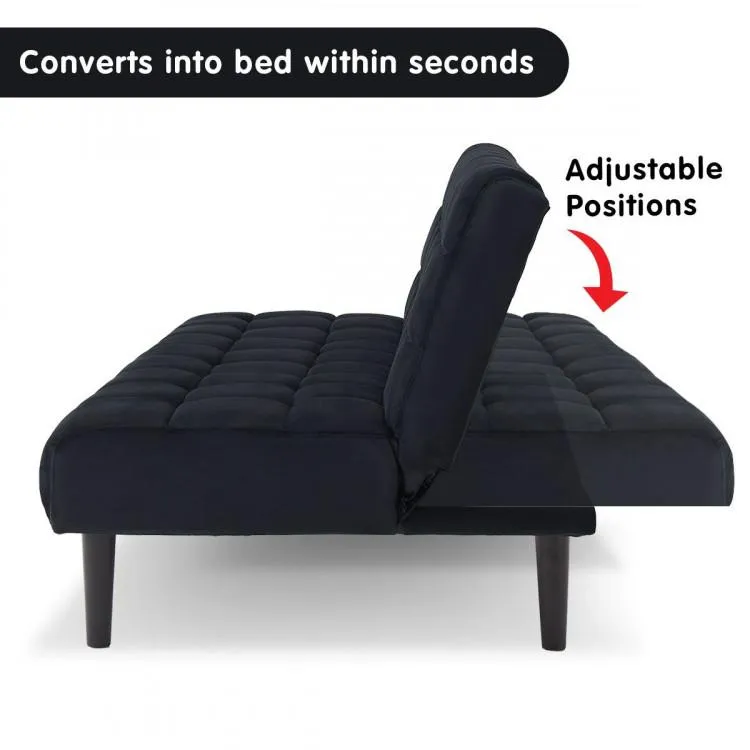 SARANTINO FAUX SUEDE FABRIC SOFA BED FURNITURE LOUNGE SEAT BLACK