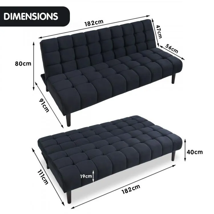 SARANTINO FAUX SUEDE FABRIC SOFA BED FURNITURE LOUNGE SEAT BLACK