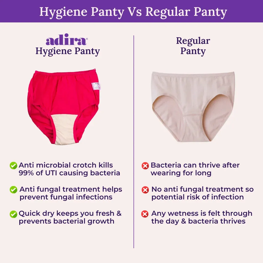Senior Women Hygiene Underwear | High Waist | Brief Fit | Prevents UTIs | Pack Of 2