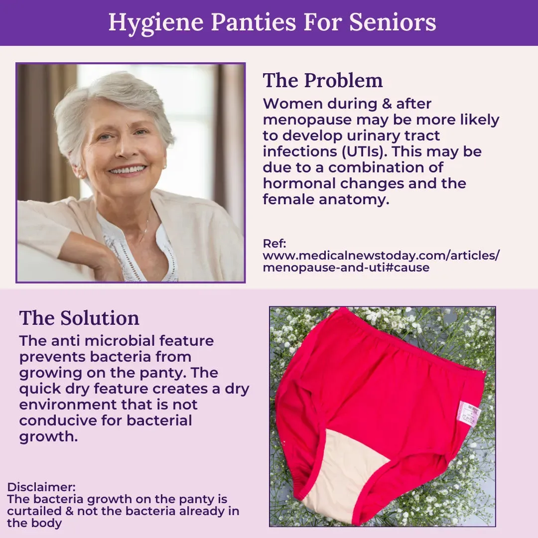 Senior Women Hygiene Underwear | High Waist | Brief Fit | Prevents UTIs | Pack Of 2