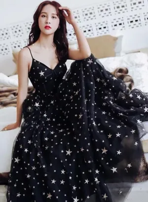 Sexy Black Sweetheart Tulle Long Party Dress, Chic Black Evening Dress Prom Dress