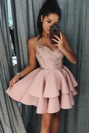 Shinny Spaghetti Straps Hoco Homecoming Dresses Chic Short Prom Dress, MH325