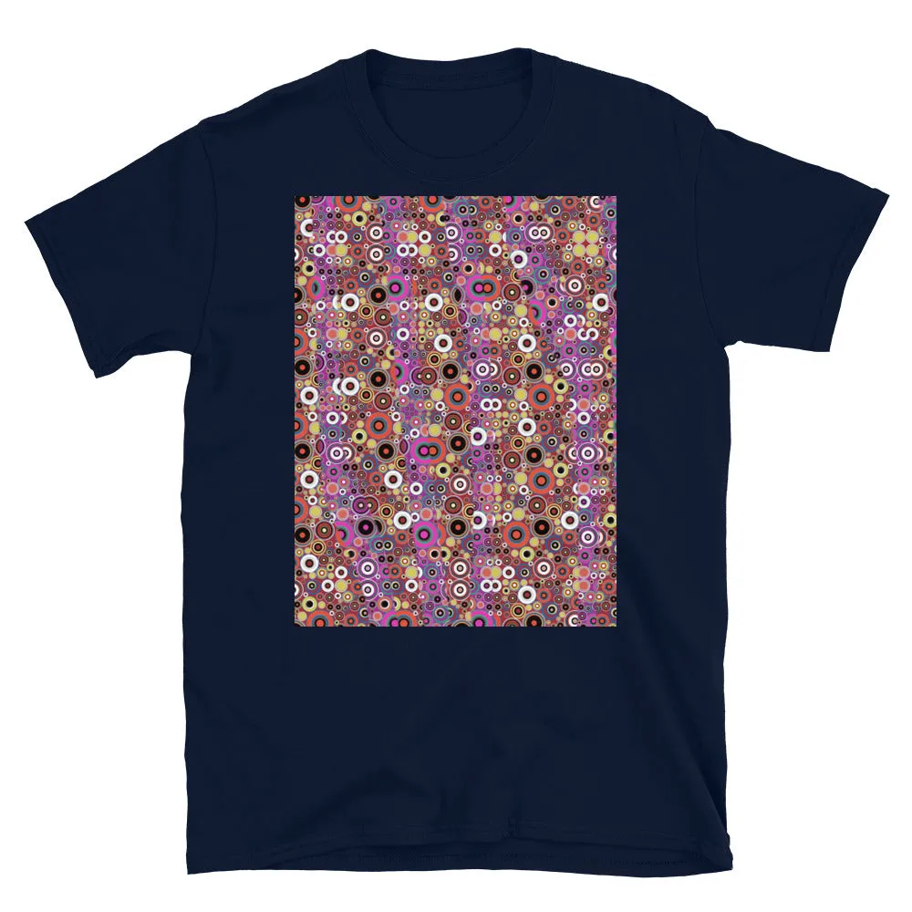 Short-Sleeve Unisex T-Shirt | Orange Pink Patterned | Mid Century Circles
