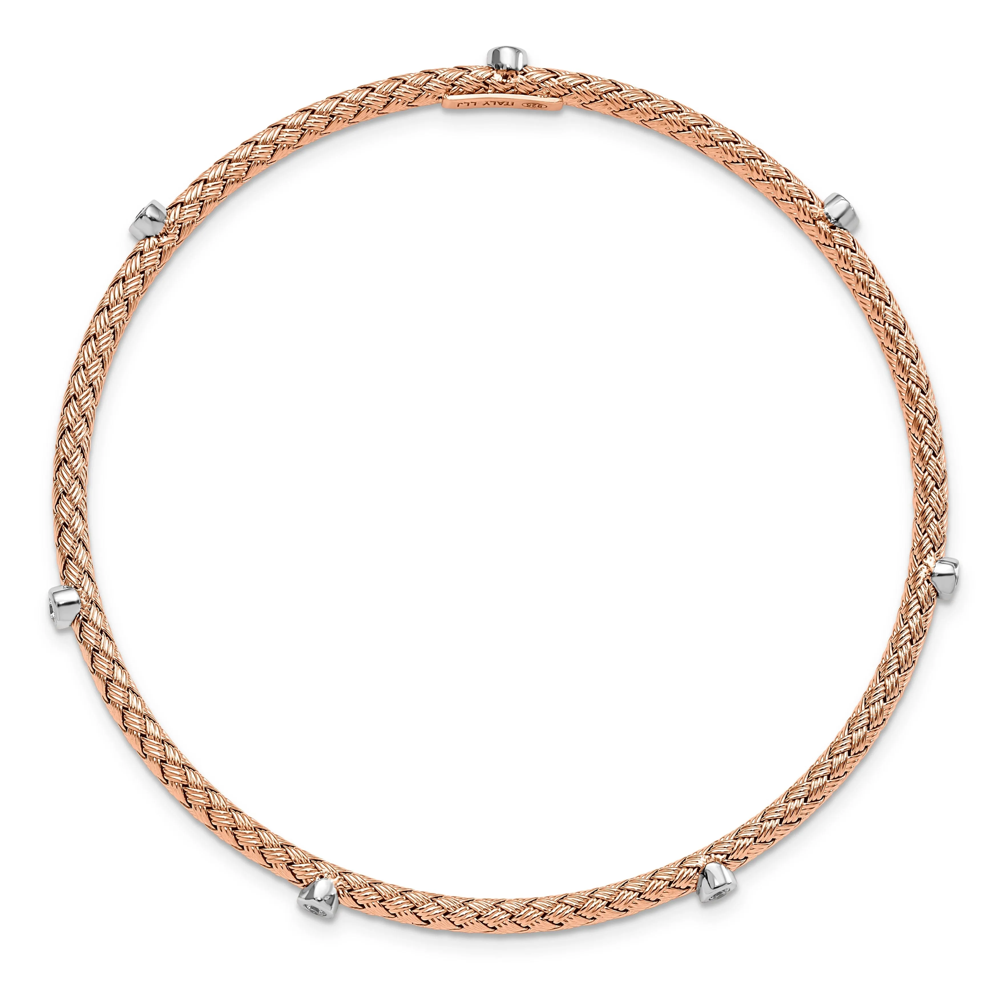 Silver Rose Gold-plated C.Z Polished Bangle