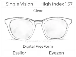 Single Vision - High Index 1.67 - Essilor Eyezen - Digital - Clear - Aspheric