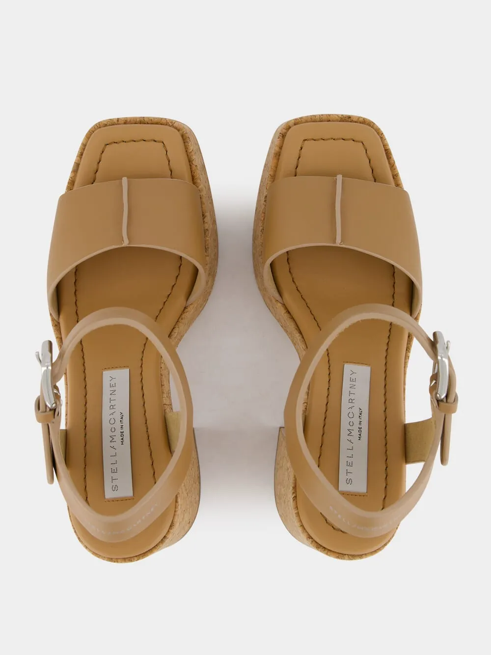 Skyla Tan Buckle Cork Platform Sandals
