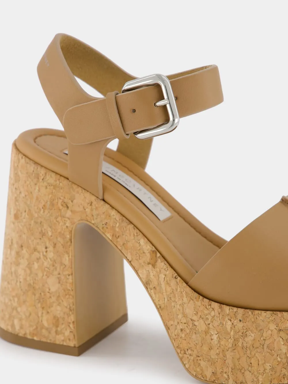 Skyla Tan Buckle Cork Platform Sandals