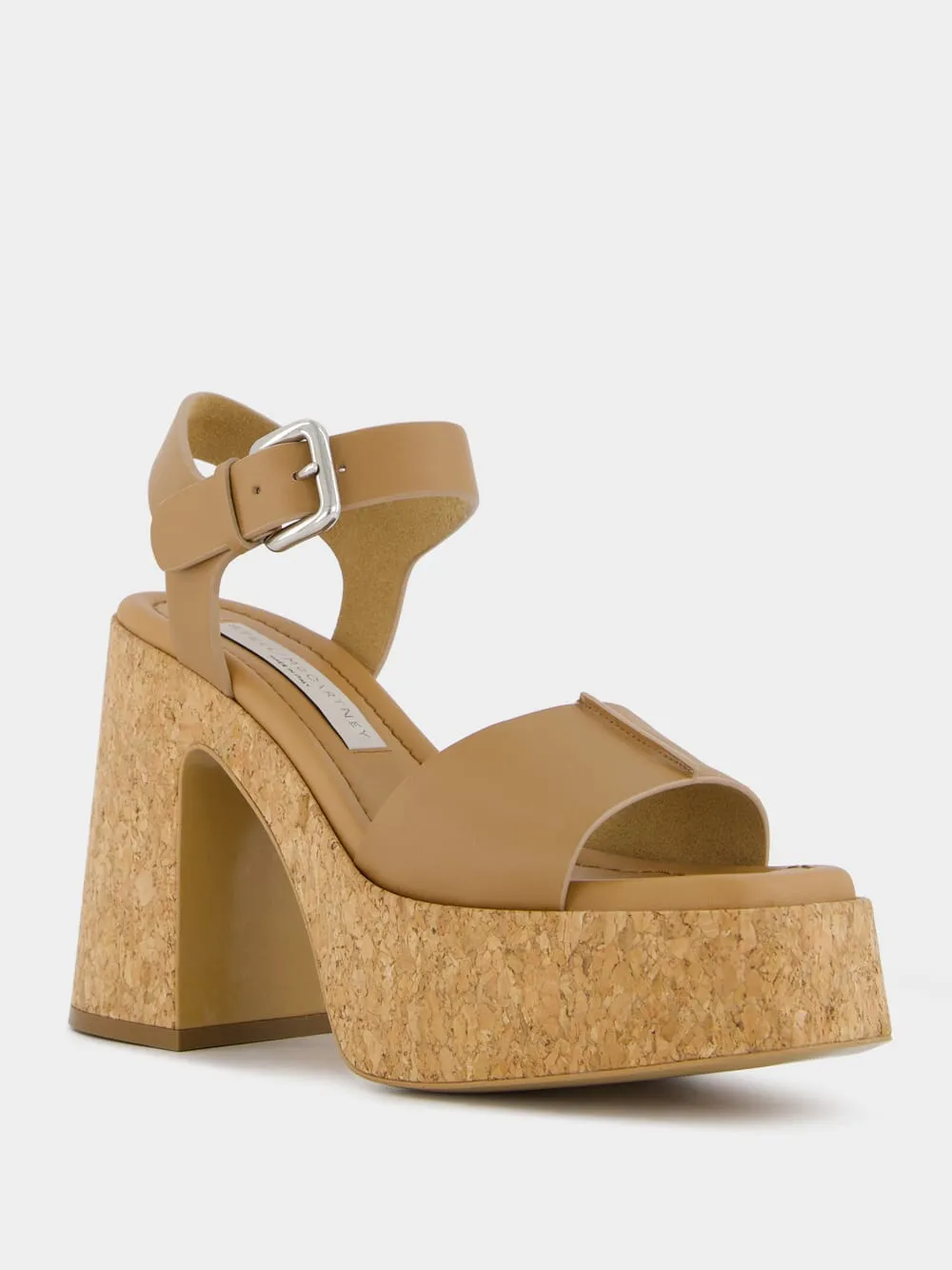 Skyla Tan Buckle Cork Platform Sandals