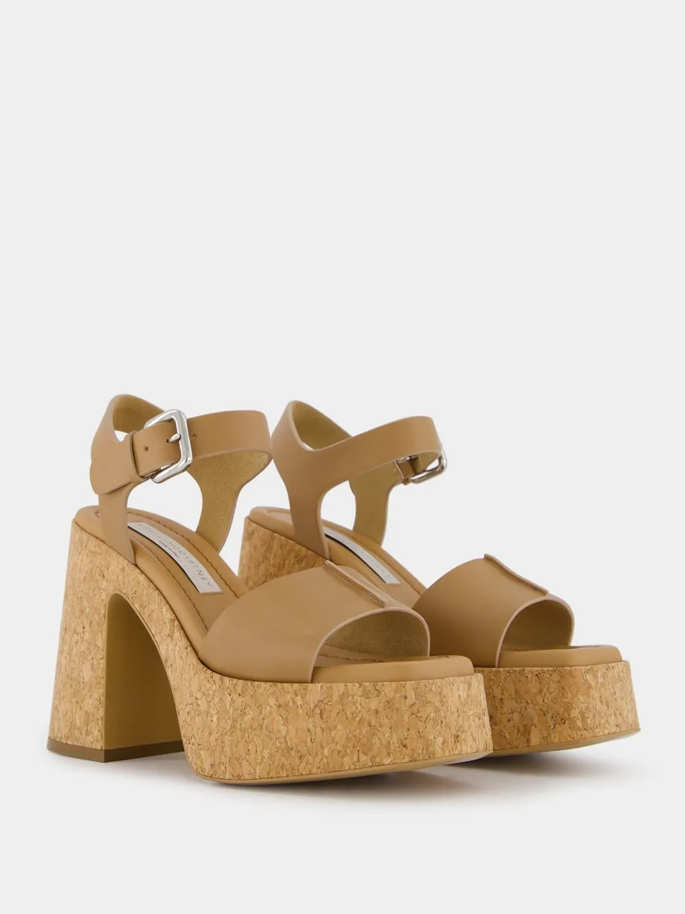 Skyla Tan Buckle Cork Platform Sandals