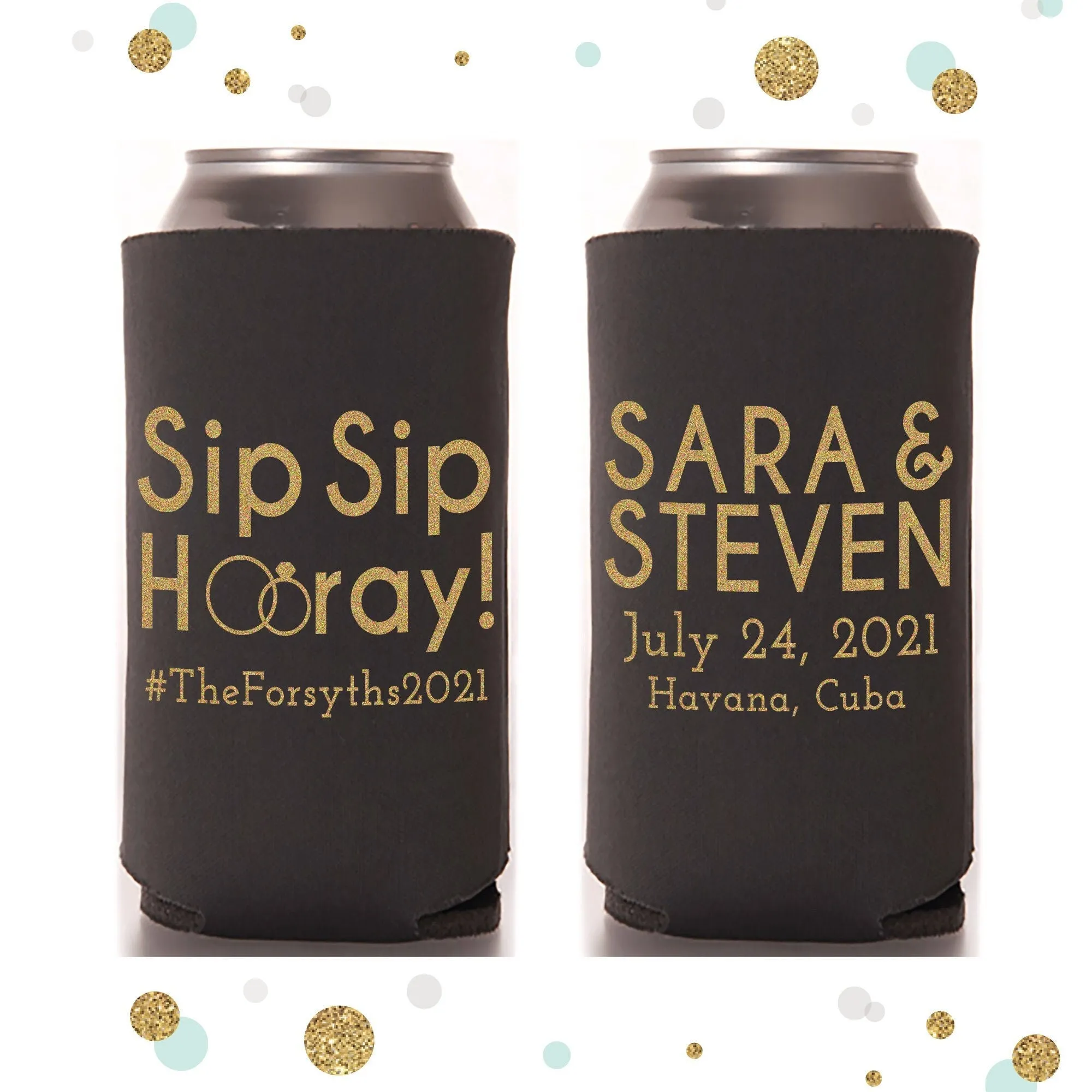 Slim 12oz Wedding Can Cooler #121S - Sip Sip Hooray