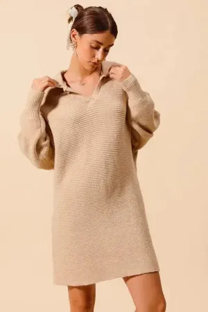 SO ME Ribbed Knit Collar Neck Dress