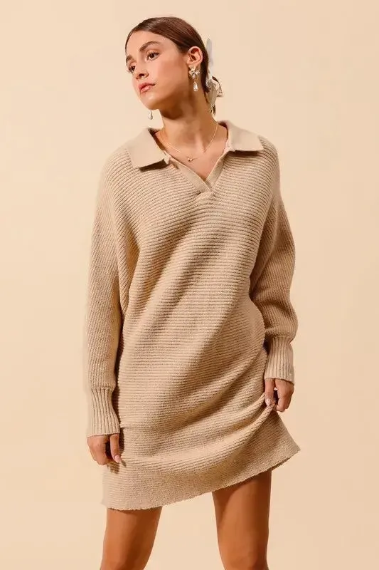 SO ME Ribbed Knit Collar Neck Dress