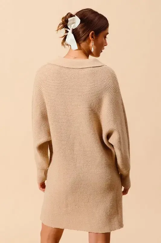 SO ME Ribbed Knit Collar Neck Dress