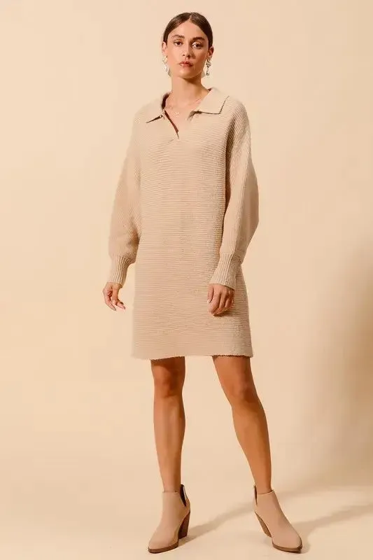 SO ME Ribbed Knit Collar Neck Dress