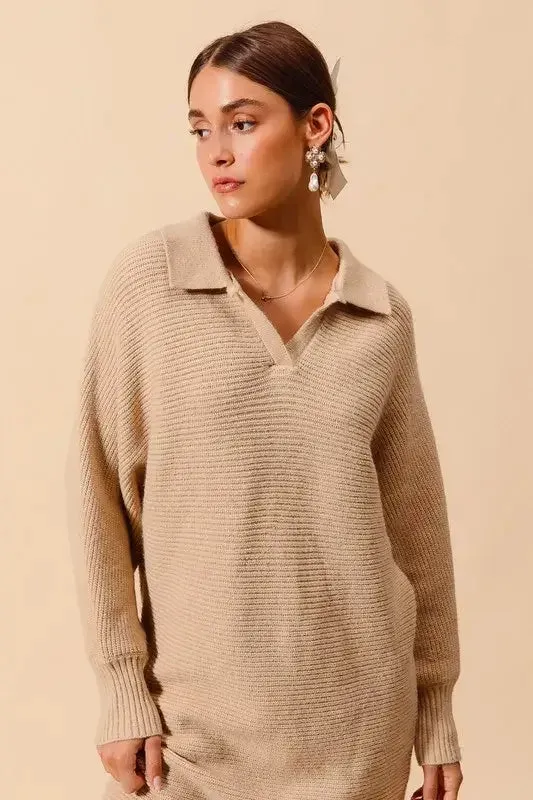 SO ME Ribbed Knit Collar Neck Dress