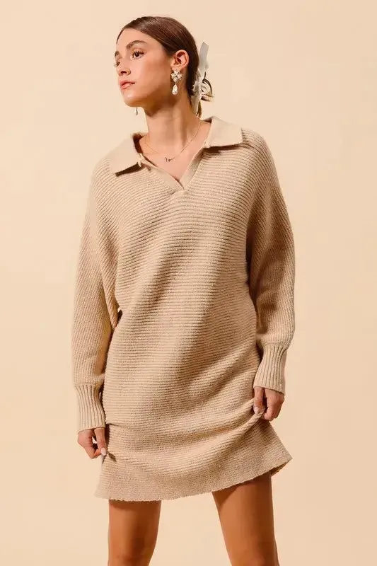 SO ME Ribbed Knit Collar Neck Dress