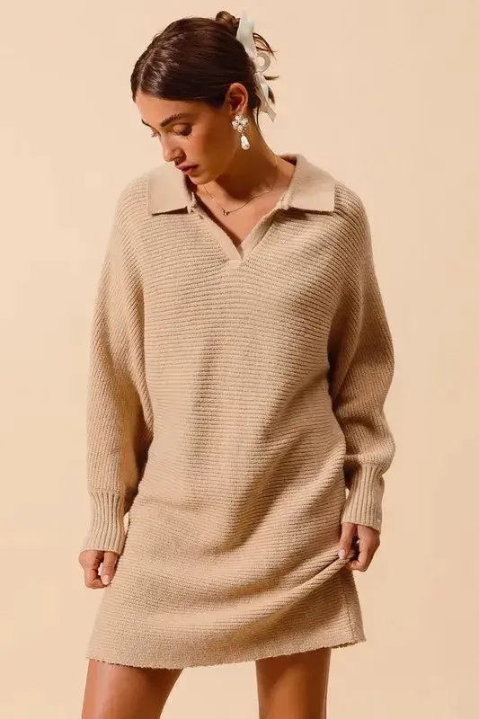 SO ME Ribbed Knit Collar Neck Dress