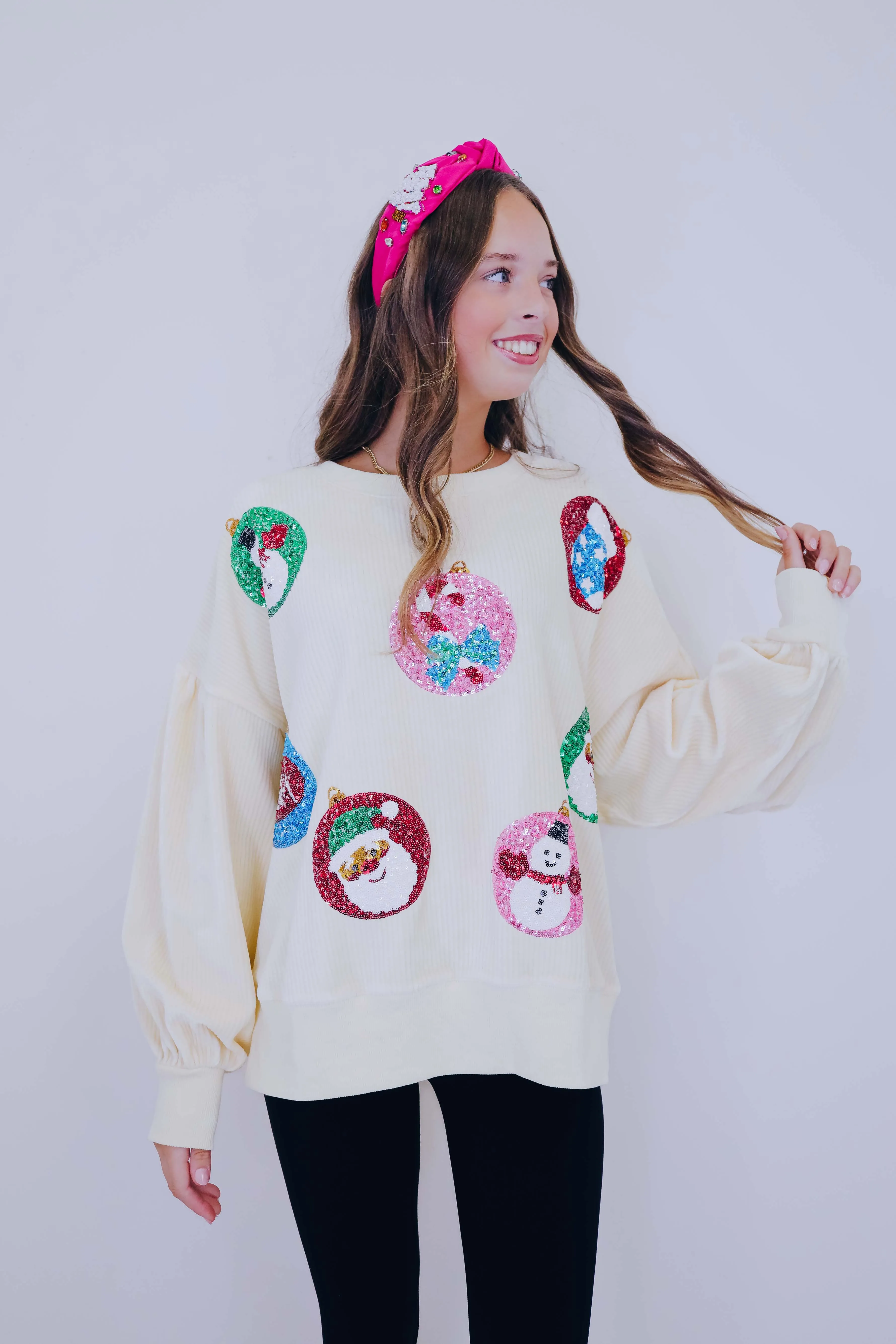 Sparkly Holiday Sequin Patch Corduroy Top - 2 Colors