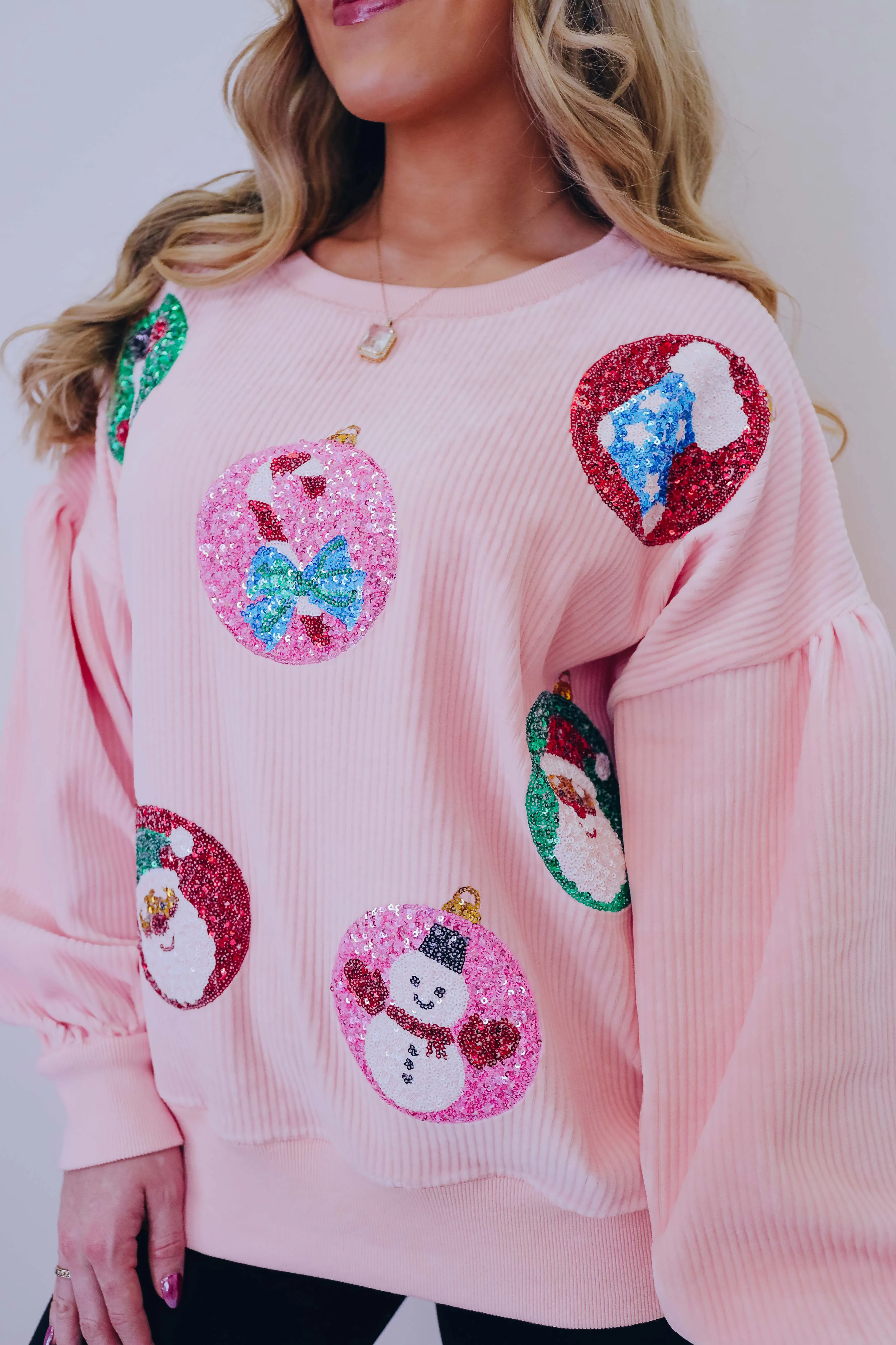 Sparkly Holiday Sequin Patch Corduroy Top - 2 Colors