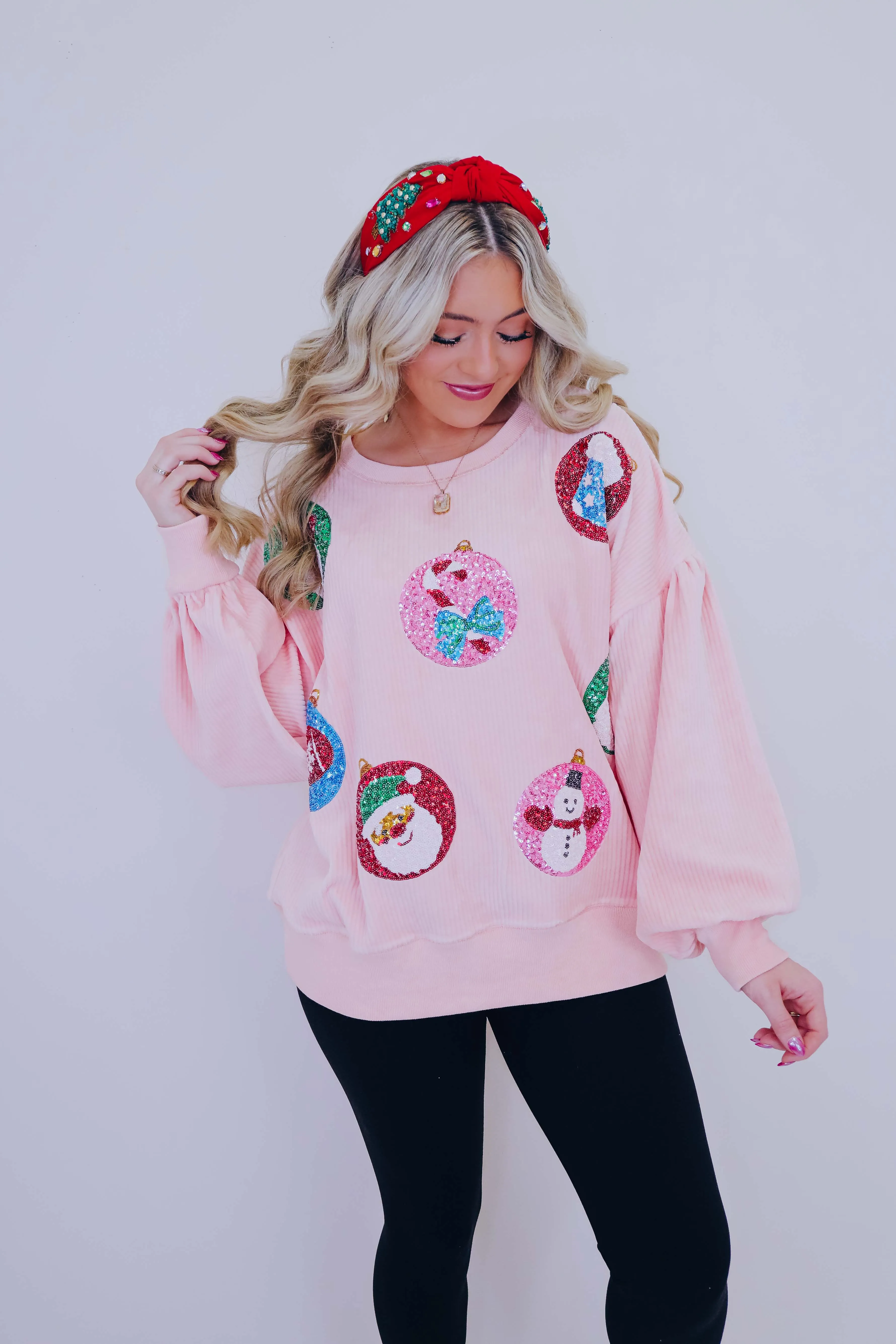 Sparkly Holiday Sequin Patch Corduroy Top - 2 Colors