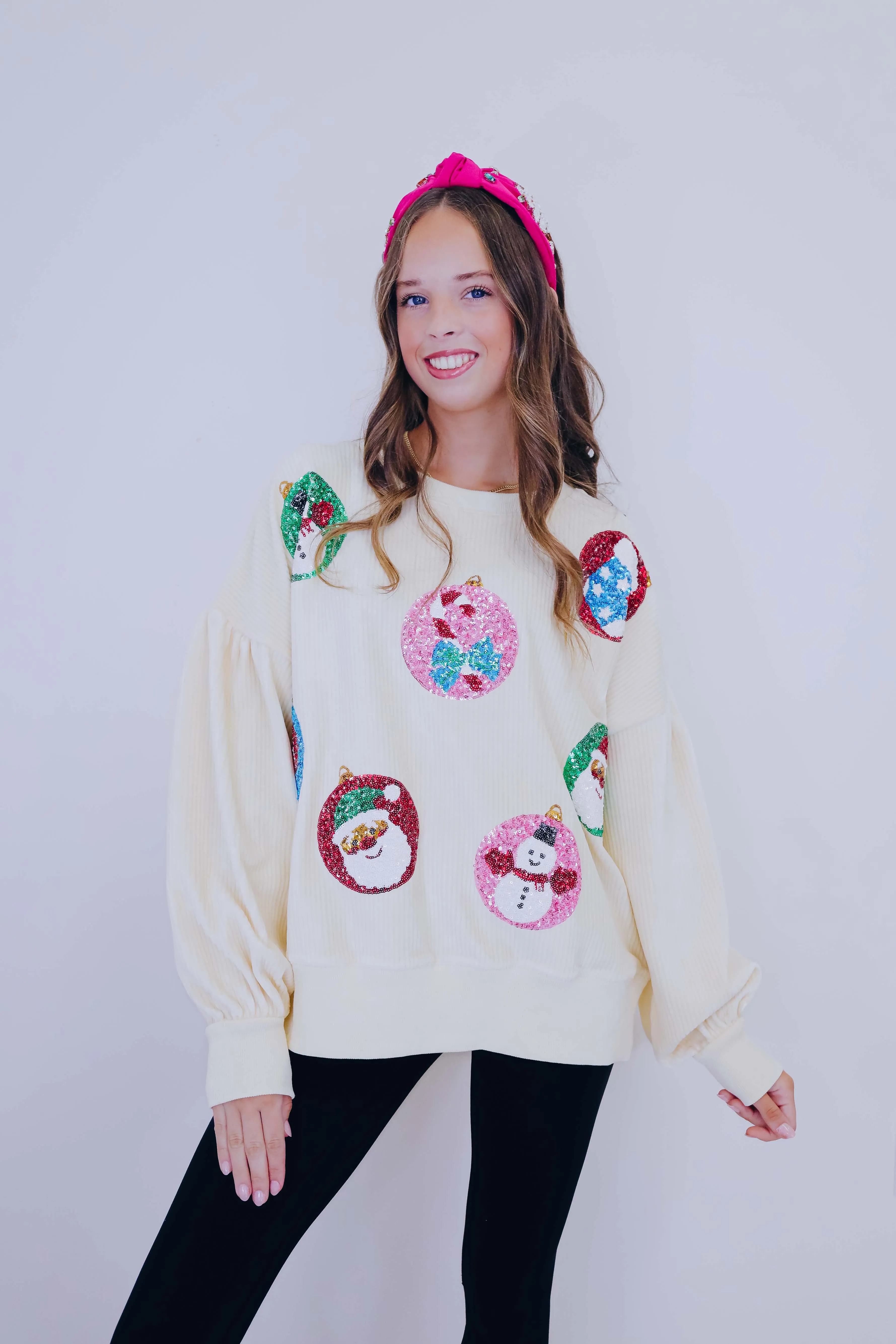 Sparkly Holiday Sequin Patch Corduroy Top - 2 Colors