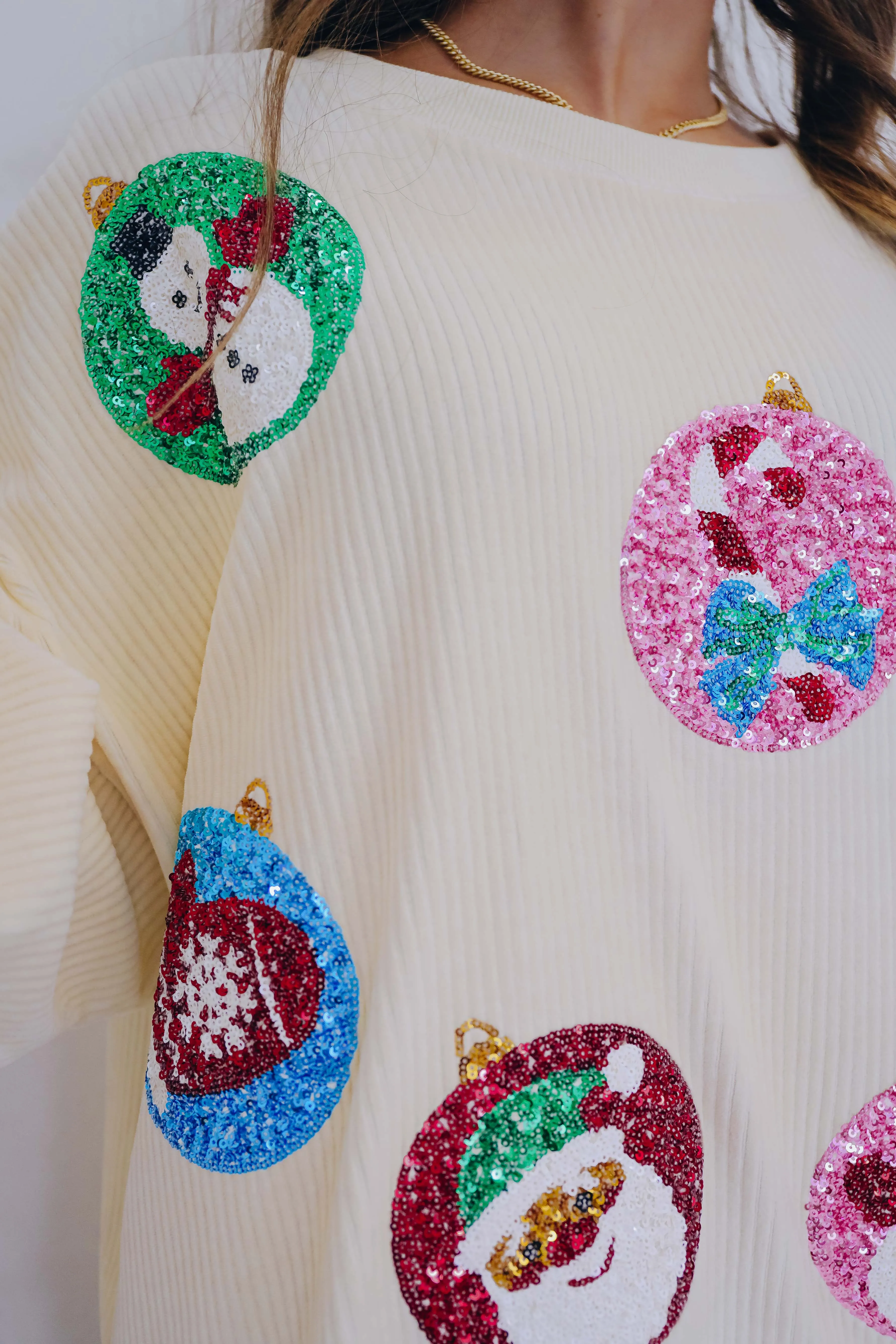 Sparkly Holiday Sequin Patch Corduroy Top - 2 Colors