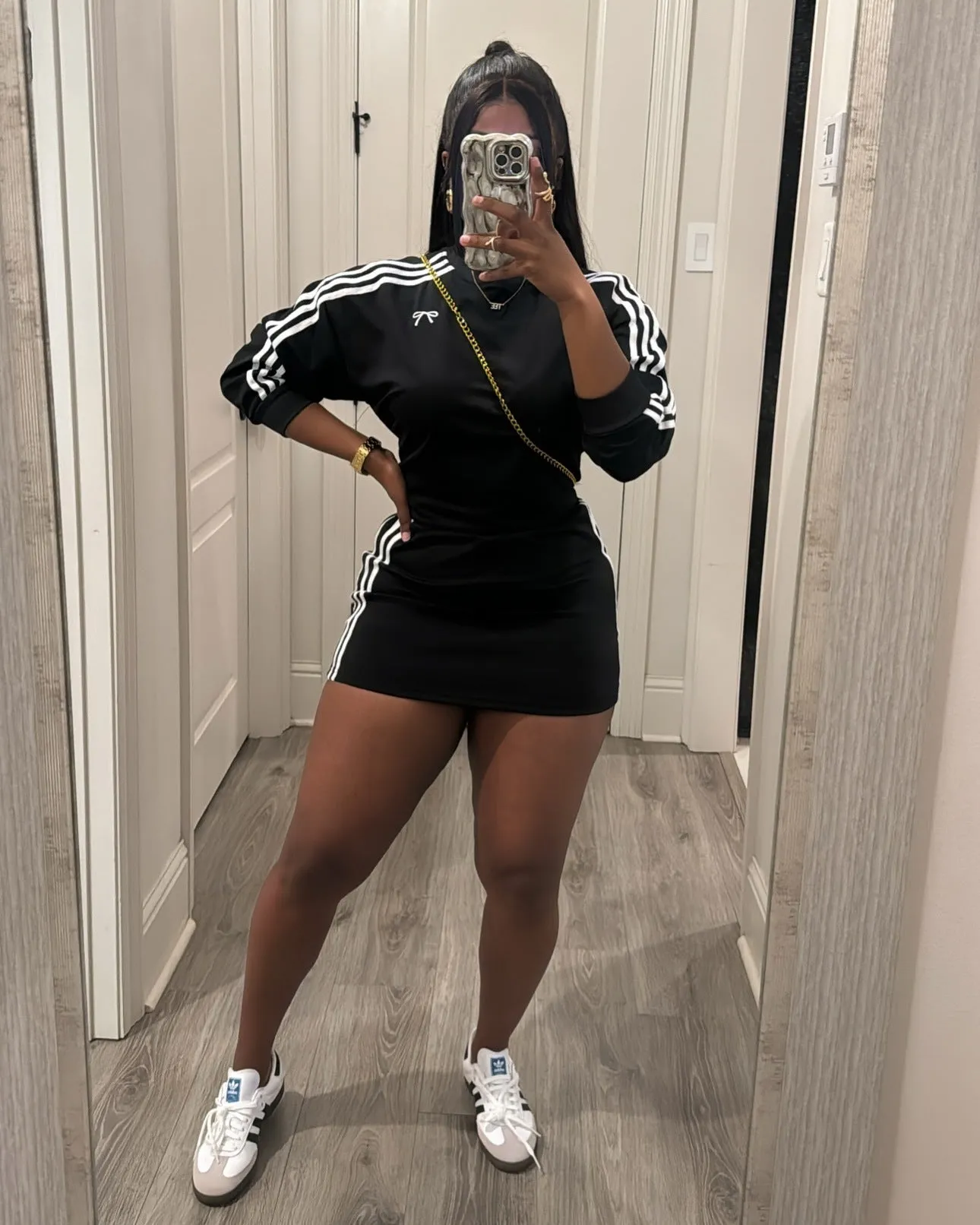 Sporty Chic Solid Long Sleeve Top and Skirt Two-Piece Set